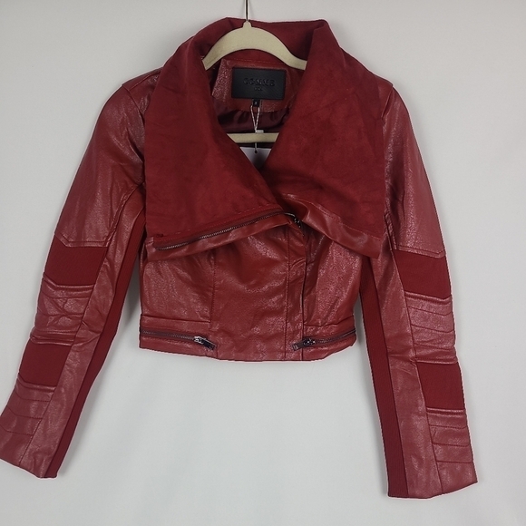 NEW Comme USA Asymmetrical Zip Vegan Faux Red Suede / Leather Jacket, Sz S, M, L - Picture 1 of 8